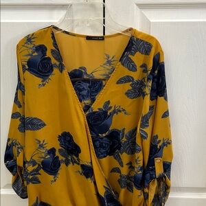 West Kei Mustard and Navy Floral Blouse